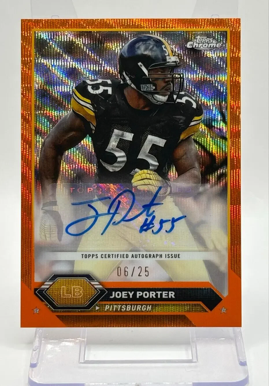 2024 Topps Chrome Joey Porter Orange Wave Auto 6/25 SP Pittsburgh Steelers